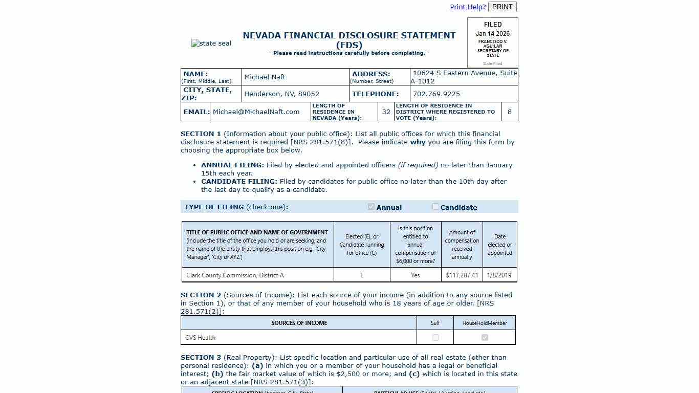 2026 Annual Financial Disclosure - Secretary of State of Nevada