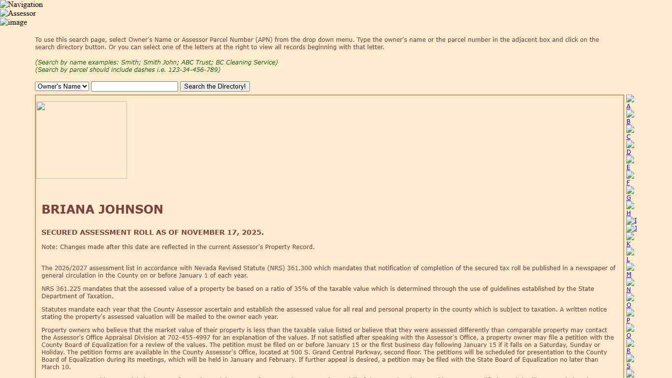 SECURED ASSESSMENT ROLL as of November 17, 2025.